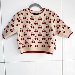 Cider Cherry Sweater Cropped Knit Crew Beck Size Medium Short Sleeve